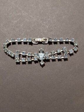 Vintage Circa 1950s MCM Pale Light Blue Rhinestone Costume Jewelry Bracelet